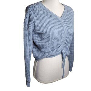 Sincerely Jules Adjustable Sweater Cropped Front Ruched Blue Knit Womens Small